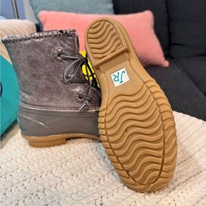 Jack Rogers Gray and Tan Embellished Rain Boots